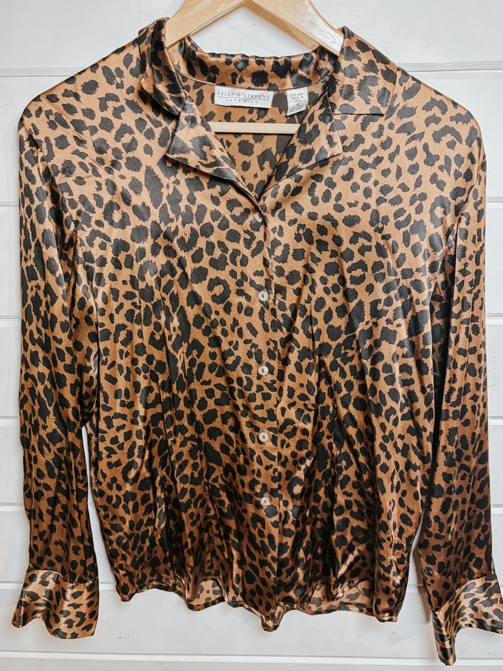 Vintage Long Sleeve Leopard Print Silk Blouse | Size 4